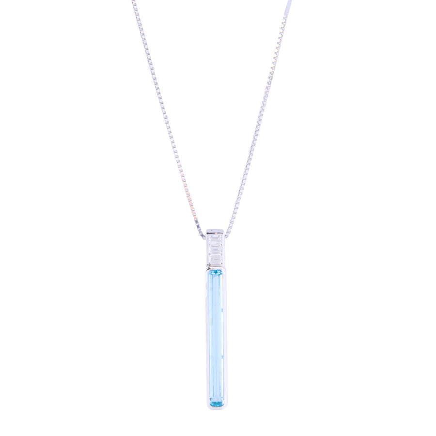 YI Collection Aquamarine and Diamond Supreme Bar Necklace - Necklaces