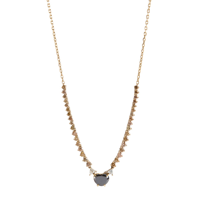 Black, Brown and White Diamond Heart Necklace