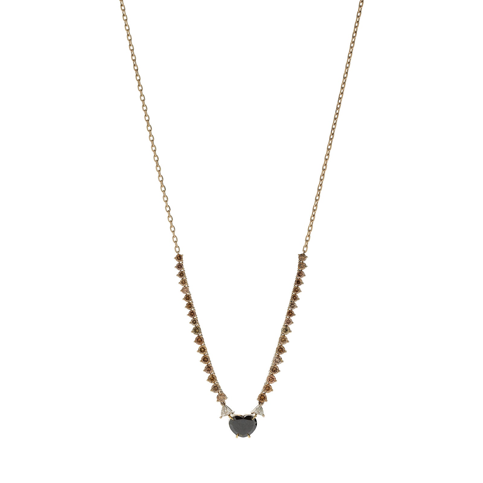 Black, Brown and White Diamond Heart Necklace