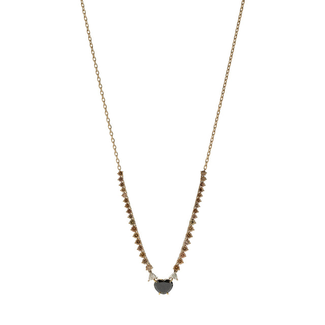 Black, Brown and White Diamond Heart Necklace