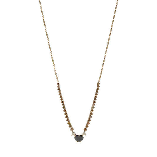 Black, Brown and White Diamond Heart Necklace - Main Img