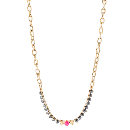 Chain Necklace - Rubellite, Brown Diamond, Black Diamond and White Diamond - Main Img