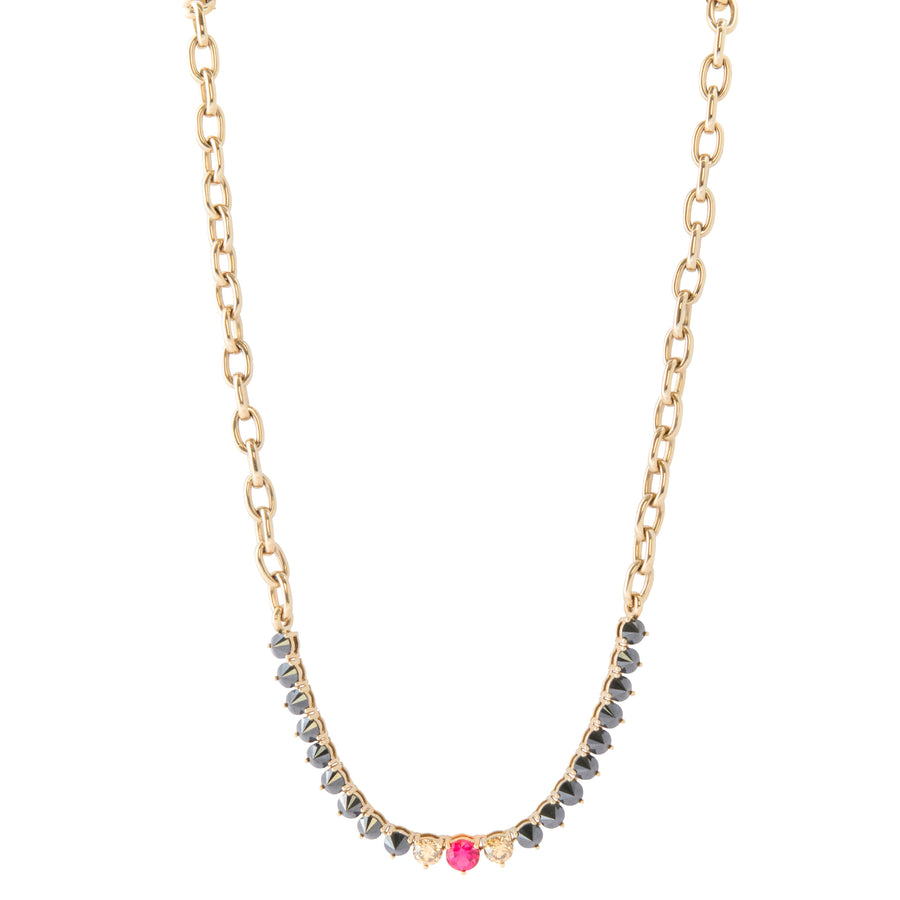 Chain Necklace - Rubellite, Brown Diamond, Black Diamond and White Diamond