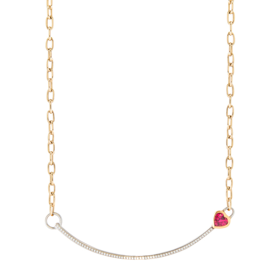 Heart Chain Necklace - Rubellite, Black Diamond and White Diamond