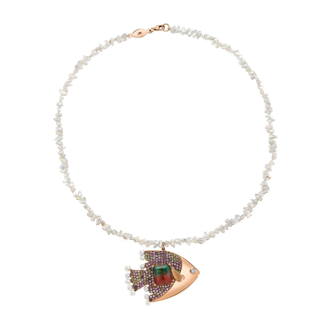 Daniela Villegas - Pink Sapphire, Peridot and Watermelon Tourmaline Amathauntha Into The Deep Necklace