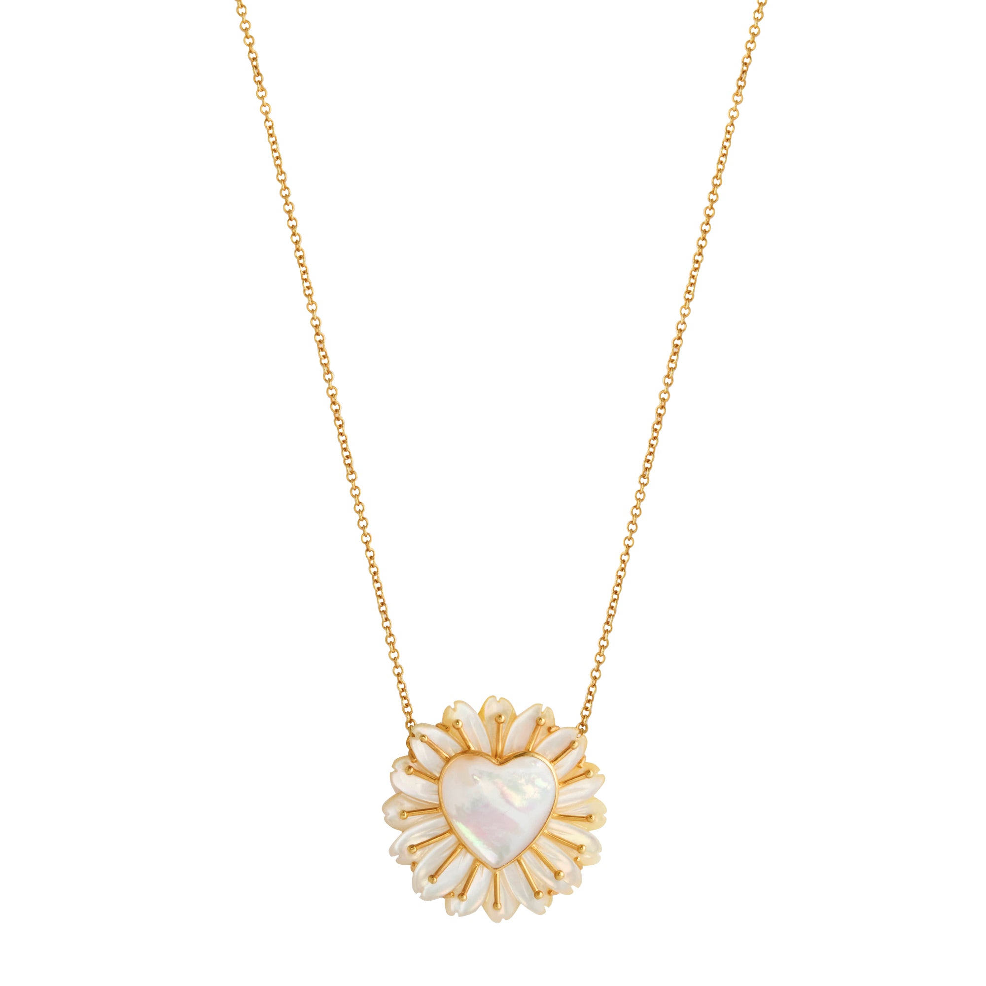Large Mother of Pearl Flower and Heart Necklace