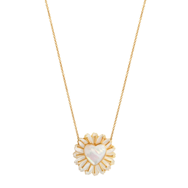 Large Mother of Pearl Flower and Heart Necklace