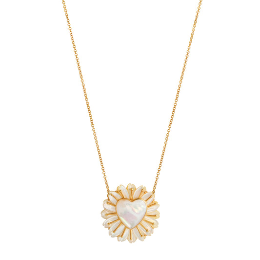 Large Mother of Pearl Flower and Heart Necklace - Main Img
