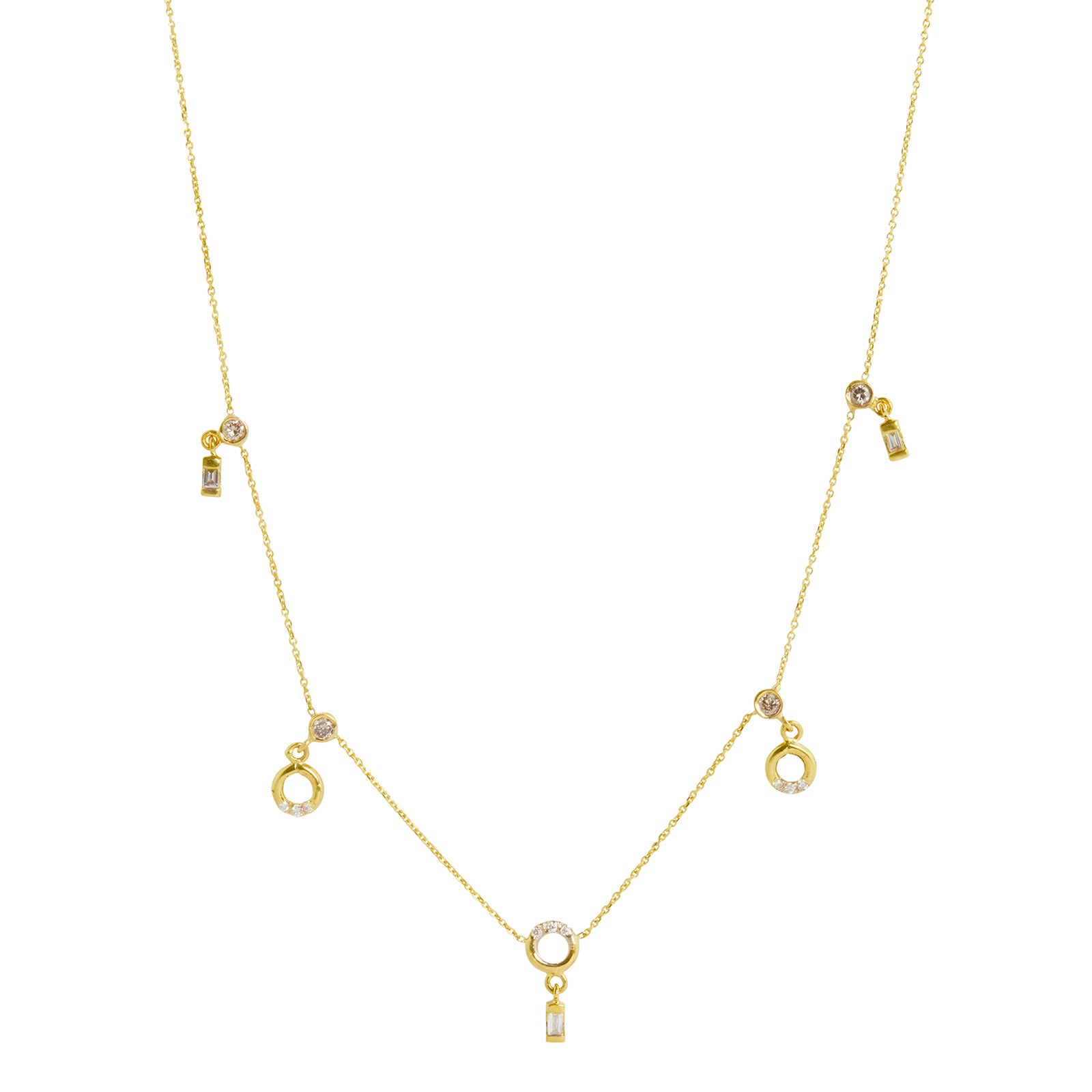 Xiao Wang Adjustable Champagne and White Diamond Gravity Necklace - Necklaces - Broken English Jewelry front view