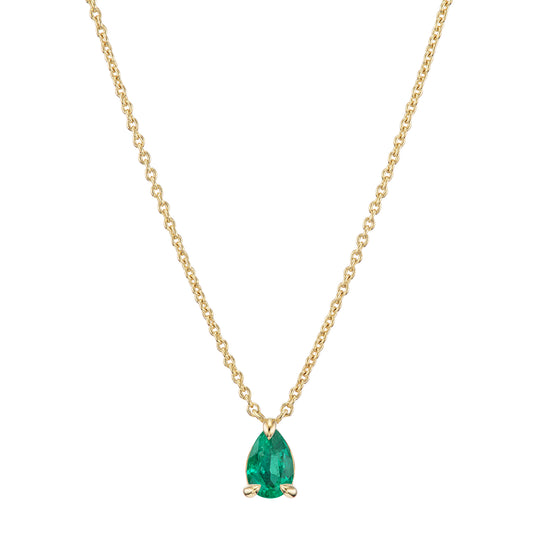 Pear Emerald Prong Necklace - Main Img