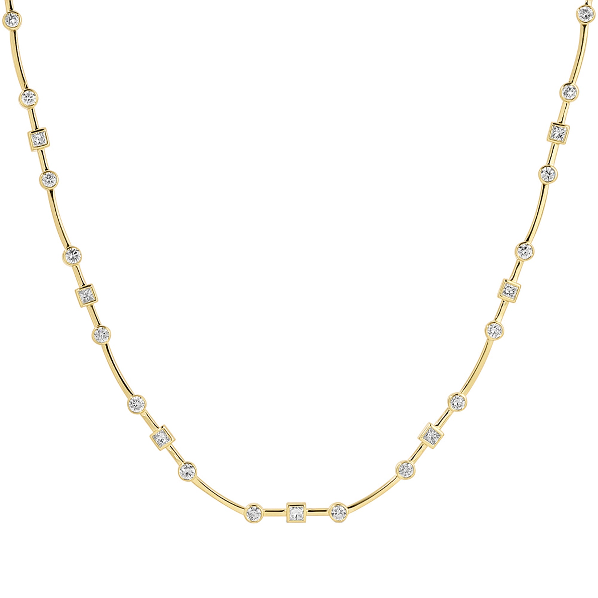 Princess and Round Diamond Necklace