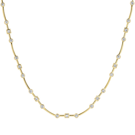 Princess and Round Diamond Necklace - Main Img