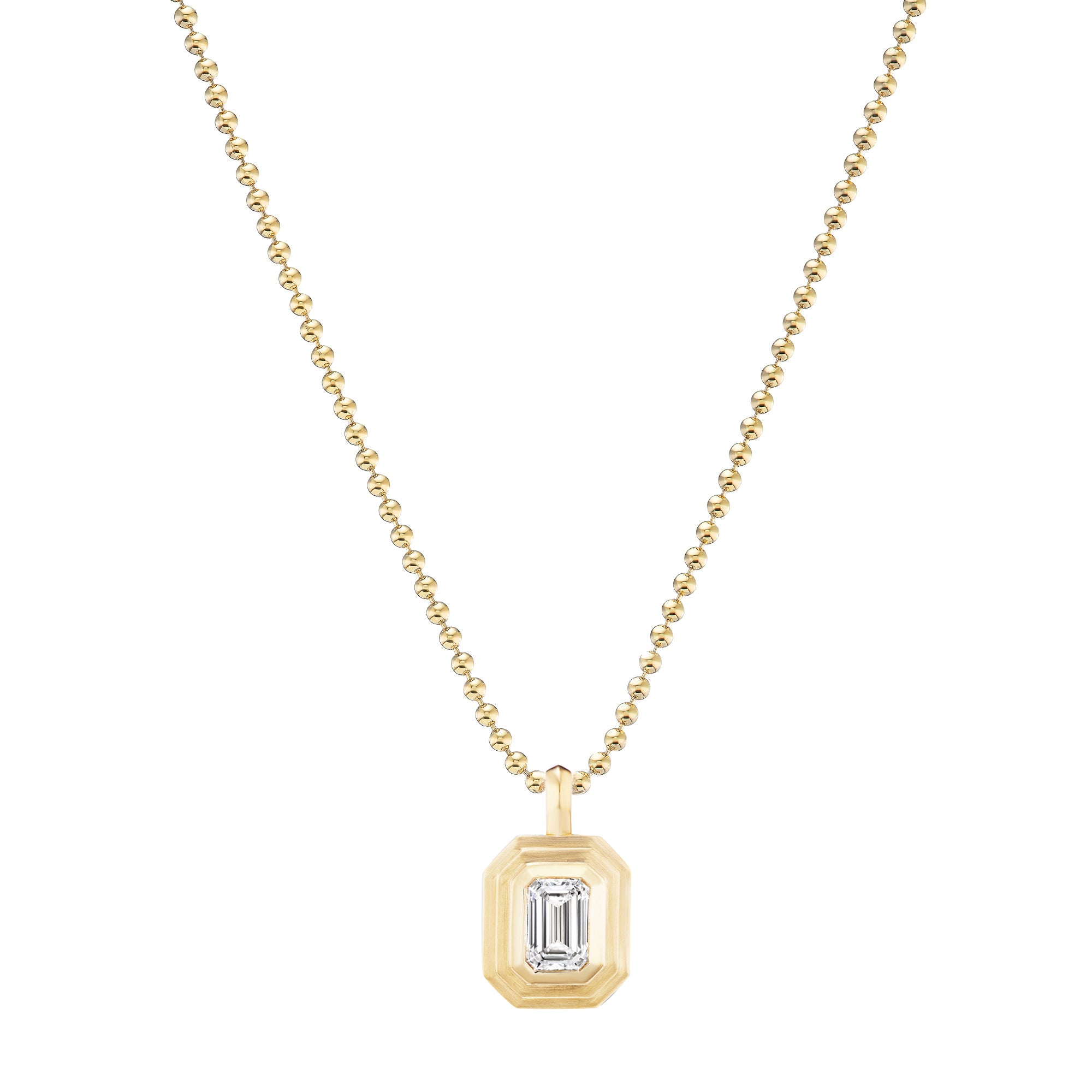 Emerald Cut Diamond Bezel Charm Necklace