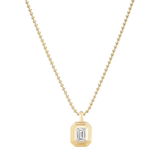 Emerald Cut Diamond Bezel Charm Necklace - Main Img