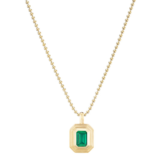 Emerald Mini Bezel Charm Necklace - Main Img