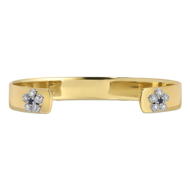 Diamond & Sapphire Medium Open Front Flower Cuff Bracelet