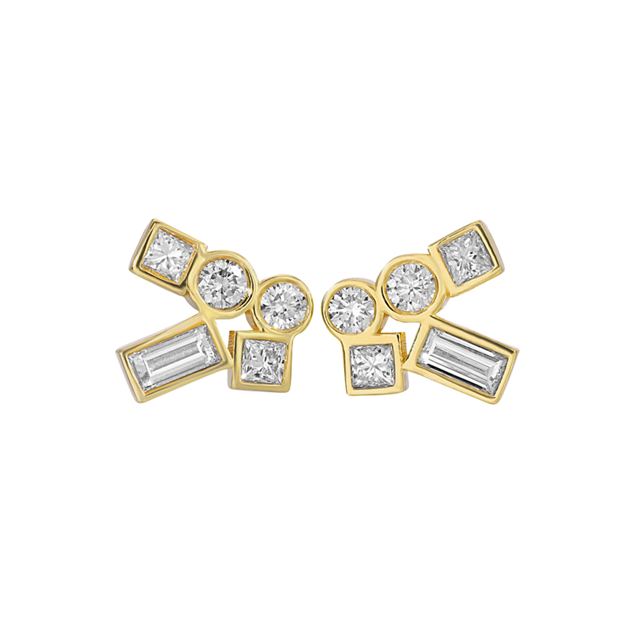 Nancy Newberg - Micro Bezel Round and Princess and Baguette Diamond Studs