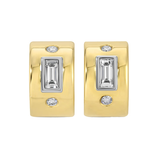 Baguette & Round Diamond Bezel Set Hoop Earrings - Main Img