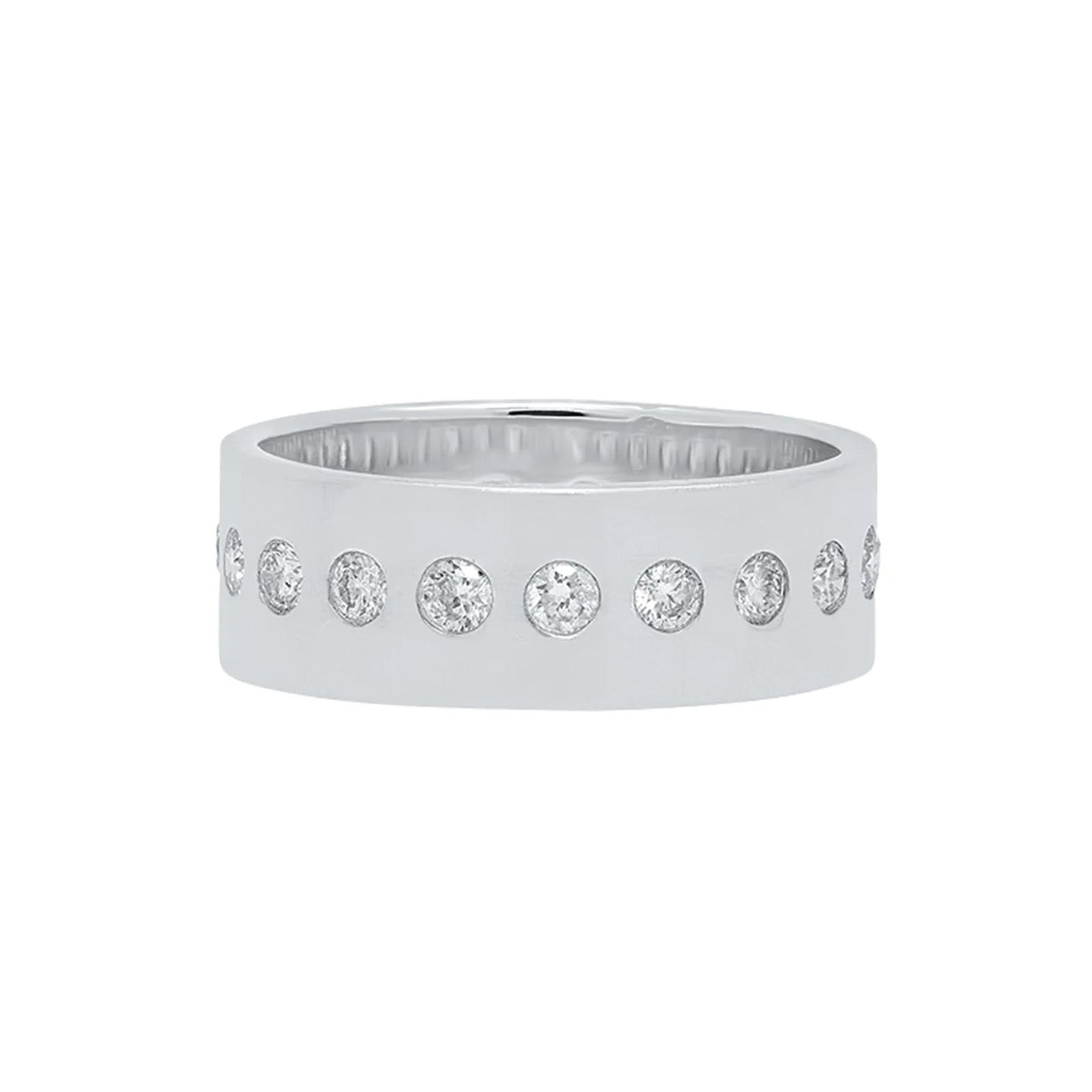 Narrow Cigar Band with Row of Diamonds - White Gold by Nancy Newberg - Rings - Broken English Jewelry
