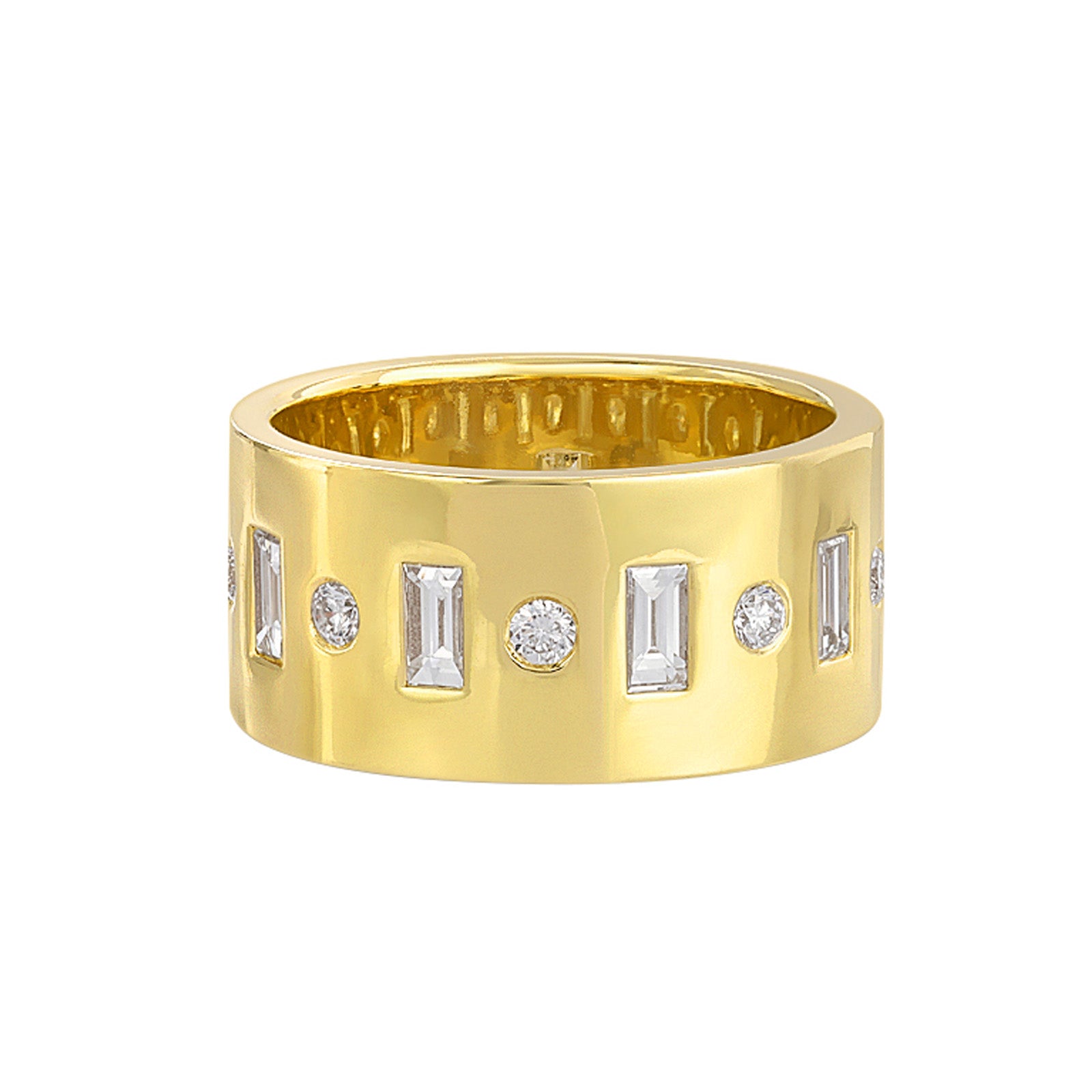 Nancy Newberg Round and Baguette Diamond Cigar Ring - Rings - Broken English Jewelry front view