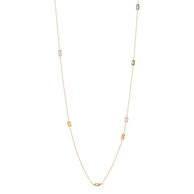 YI Collection Rainbow Baguette Sapphire Candy Necklace - Necklaces - Broken English Jewelry front view