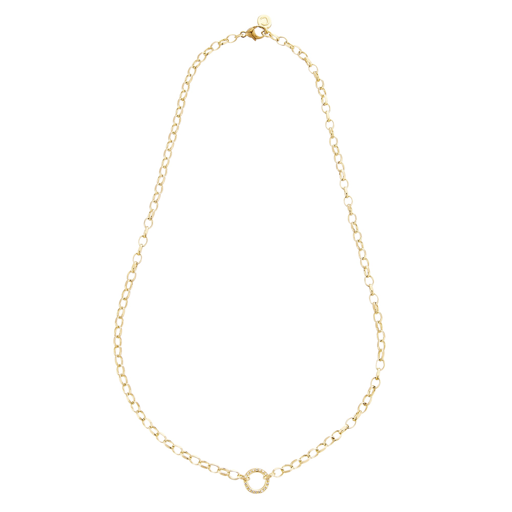 Diamond Disc Oval Belcher Chain Necklace