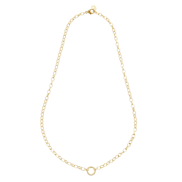Diamond Disc Oval Belcher Chain Necklace