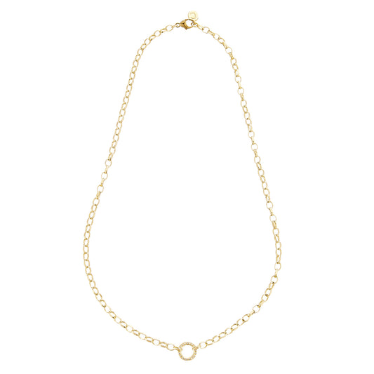 Diamond Disc Oval Belcher Chain Necklace - Main Img