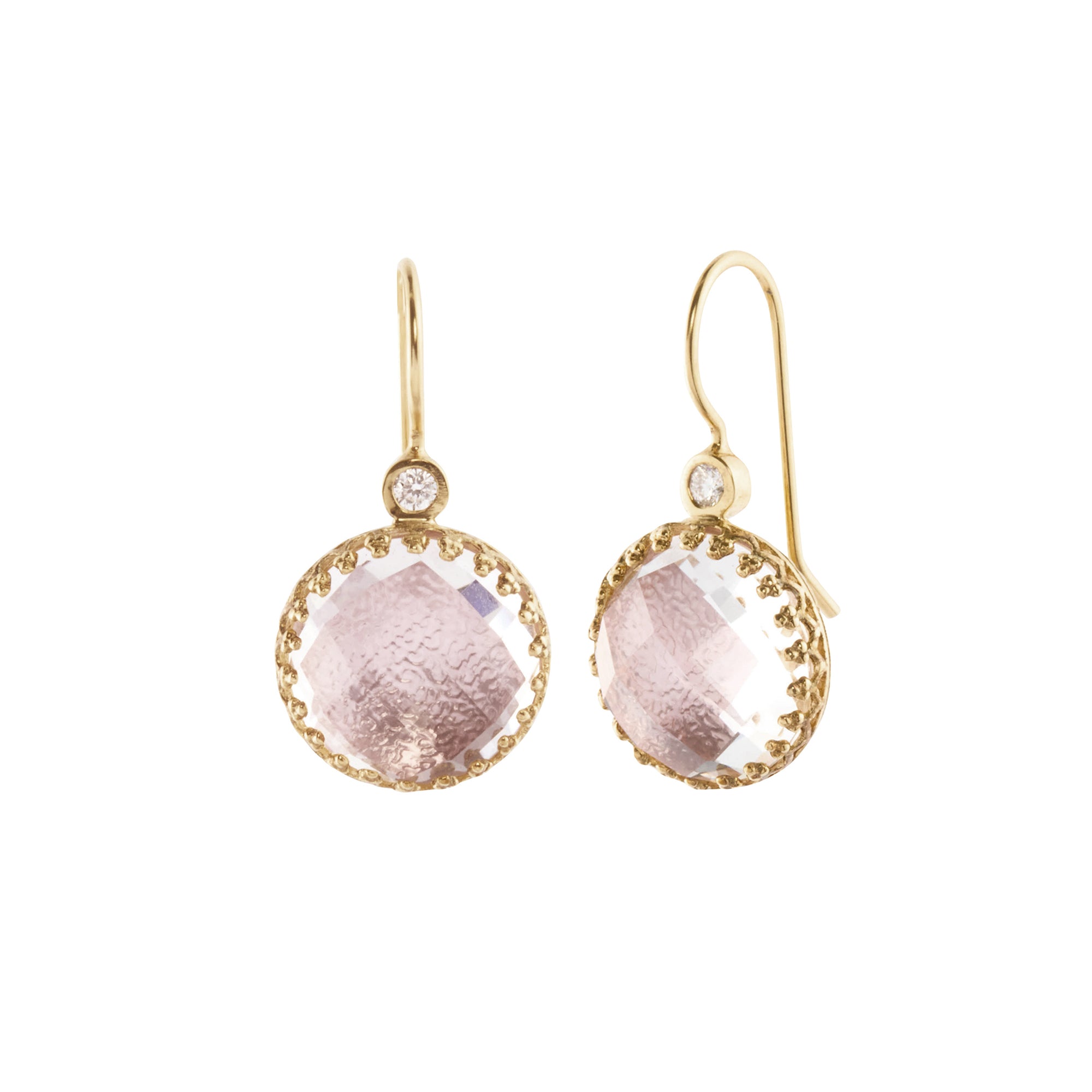 White Quartz Pink Foil Diamond Small Olivia Button Earrings