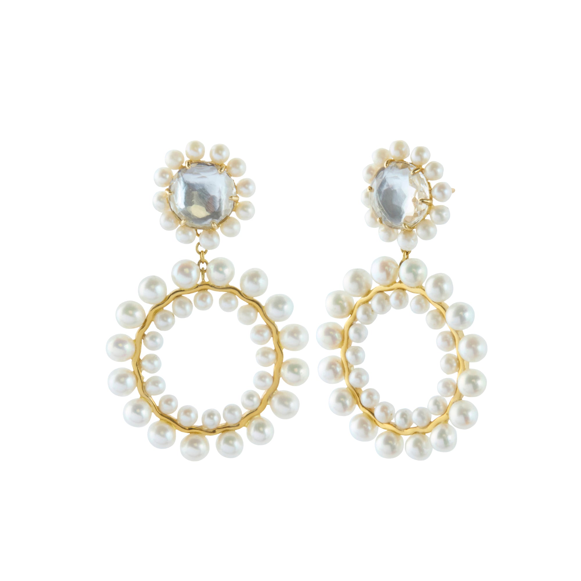 White Quartz and Pearl Olivia Double Boule Earrings