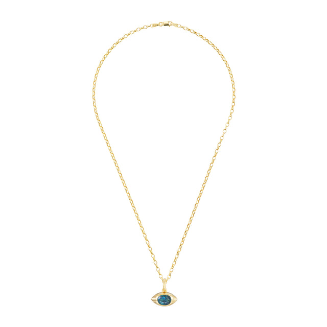 Blue Tourmaline Eye Pendant Necklace