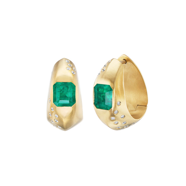 Emerald & Diamond Hinged Hoops