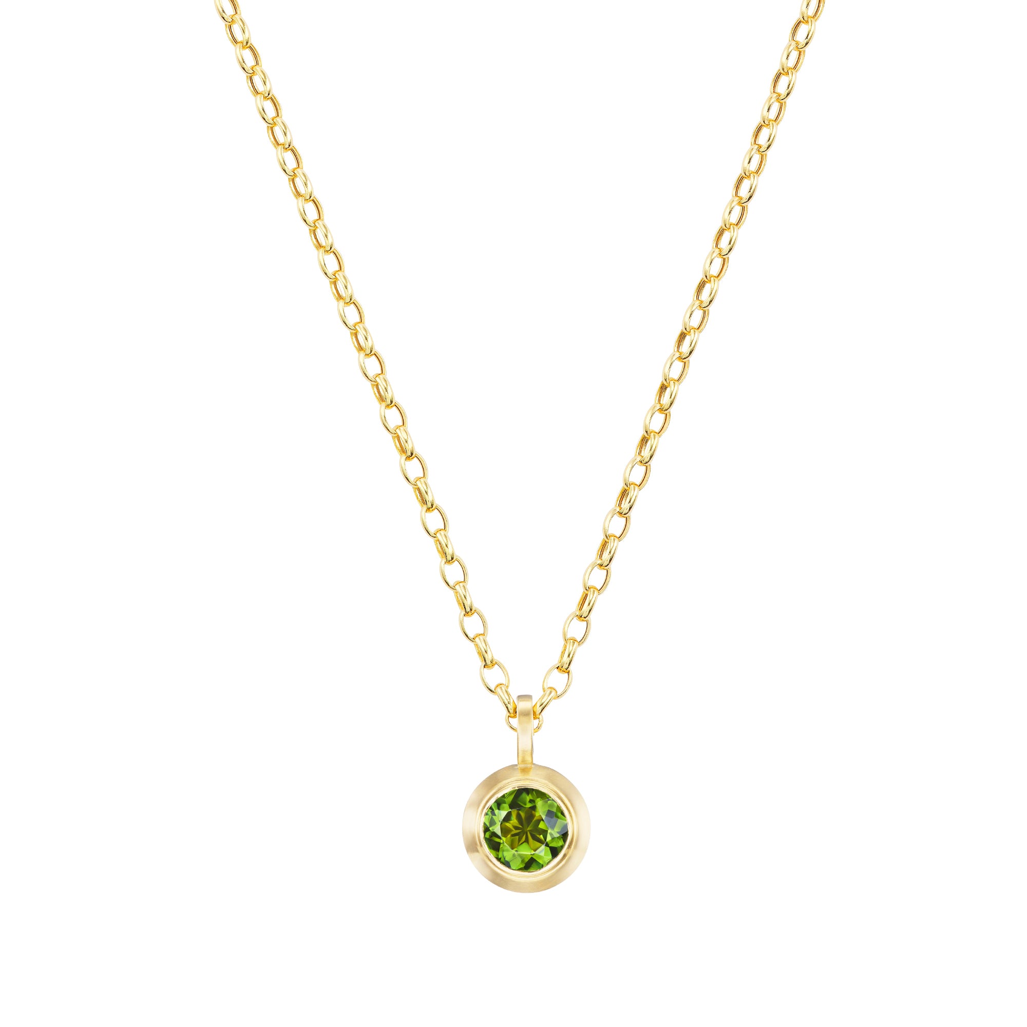 Green Tourmaline Round Pendant Necklace