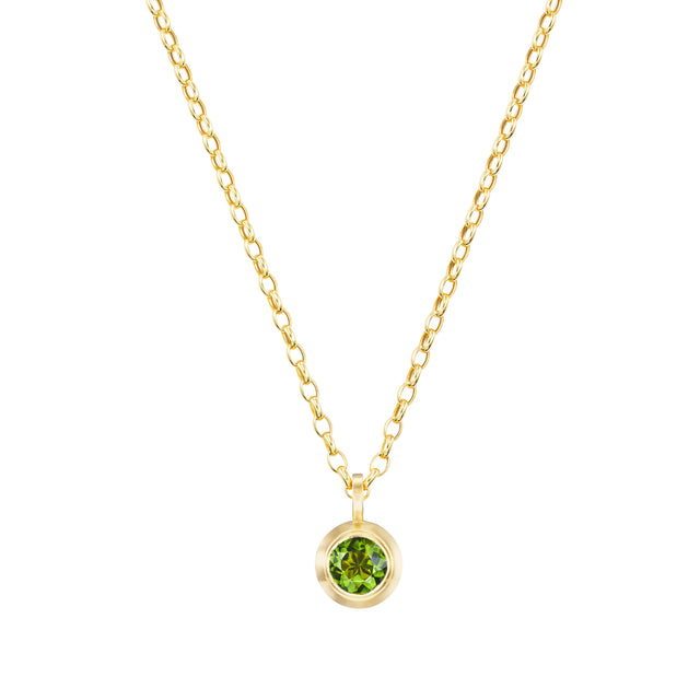 Green Tourmaline Round Pendant Necklace