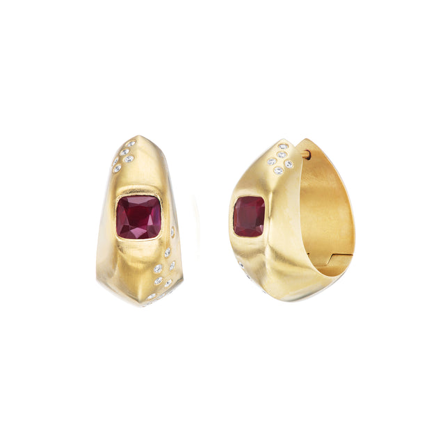 Hinged Hoop Ruby & Diamond Earrings