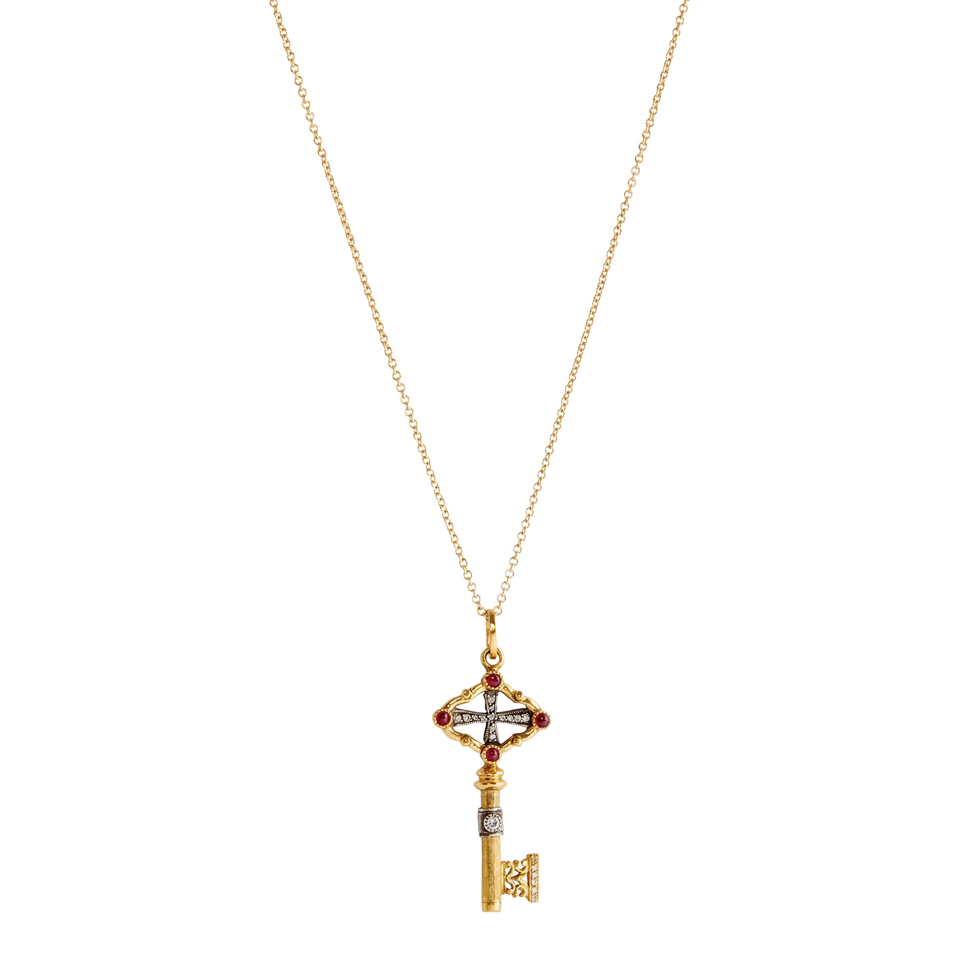 Diamond and Ruby Key Pendant Necklace
