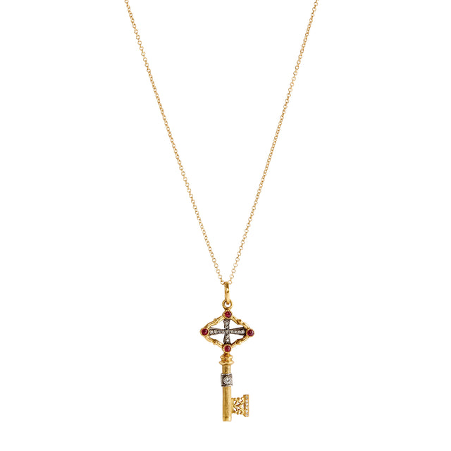 Diamond and Ruby Key Pendant Necklace