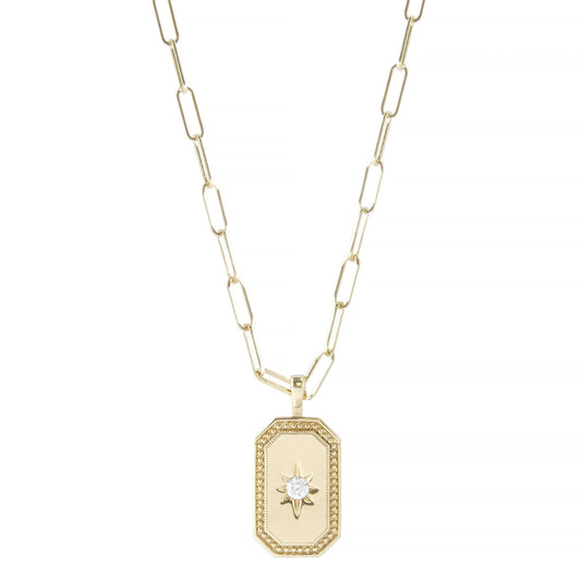 Celeste Tag Charm Necklace - Yellow Gold - Main Img