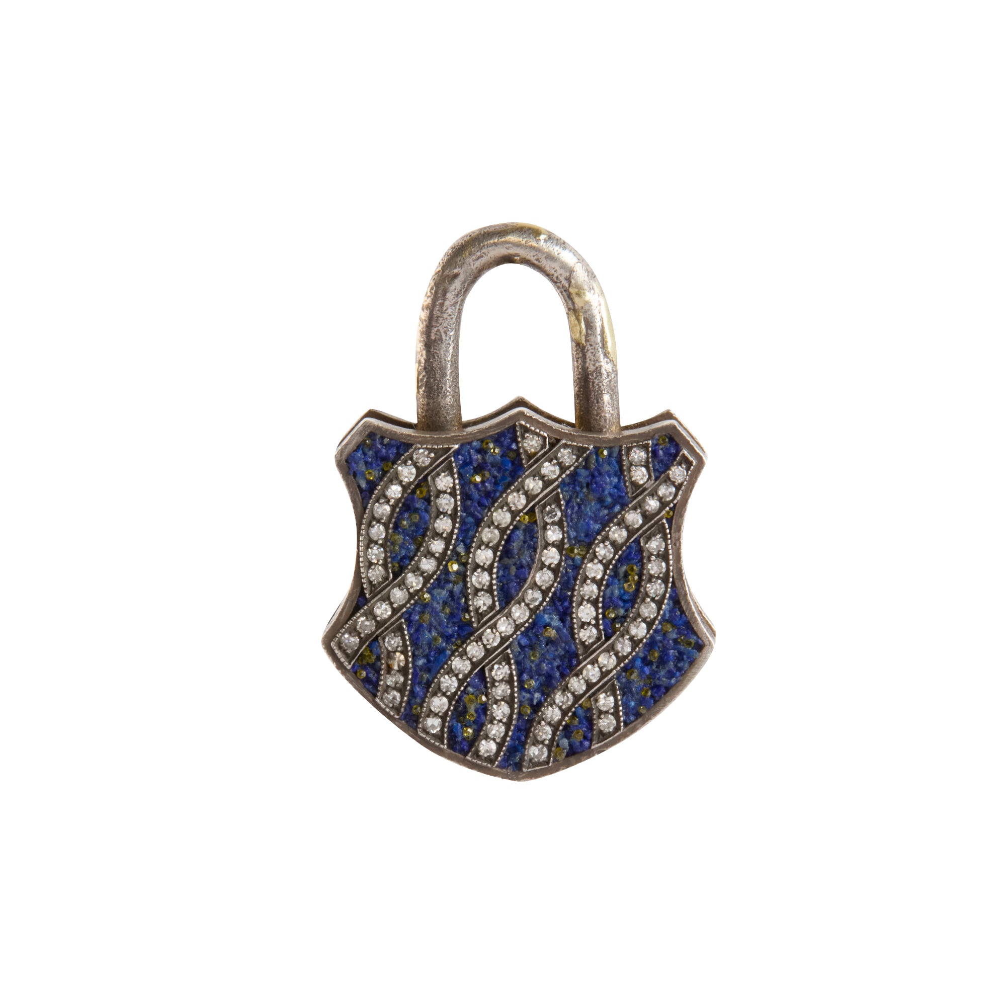 Diamond and Lapis Micro Mosaic Padlock Pendant