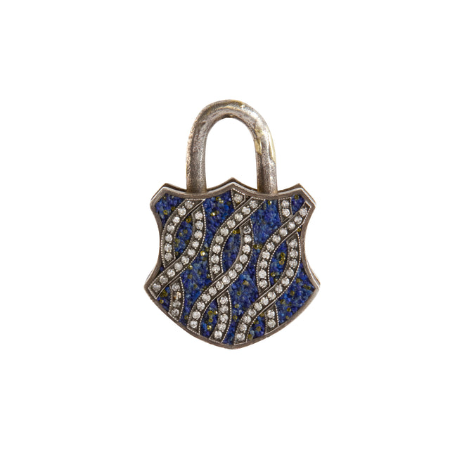 Diamond and Lapis Micro Mosaic Padlock Pendant