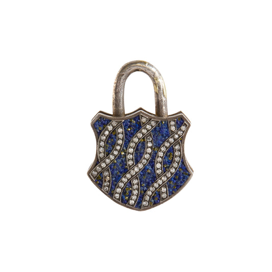 Diamond and Lapis Micro Mosaic Padlock Pendant - Main Img
