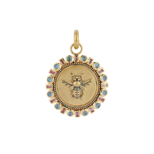 Pink Tourmaline and Moonstone Mae Bee Medallion Charm