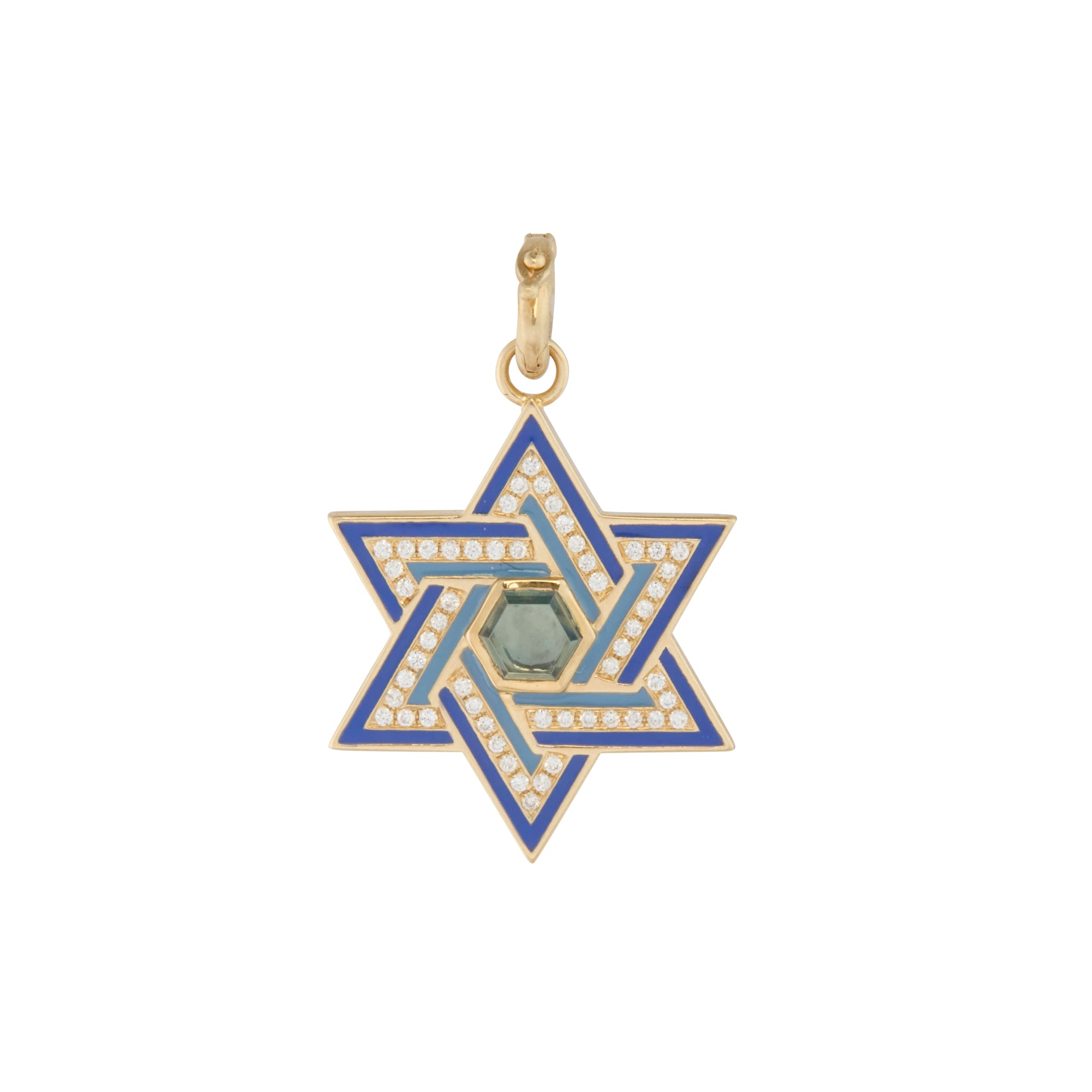 London Blue Topaz Diamond and Blue Enamel Star of David Charm