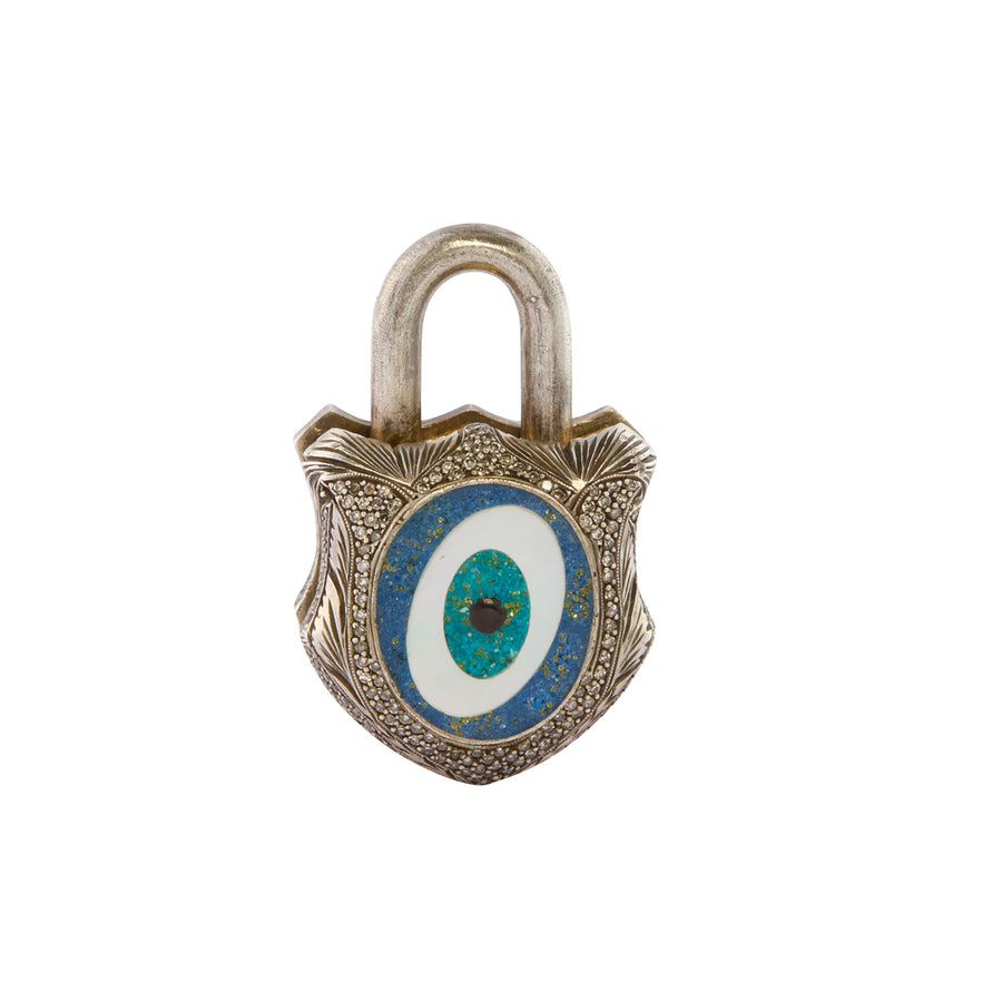 Sevan Bıçakçı Micro Mosaic Evil Eye Puffy Padlock - Charms & Pendants - Broken English Jewelry front view