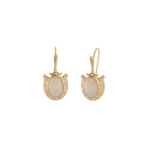 Paloma Lucky Horseshoe Earrings - Opal and Diamond - Main Img