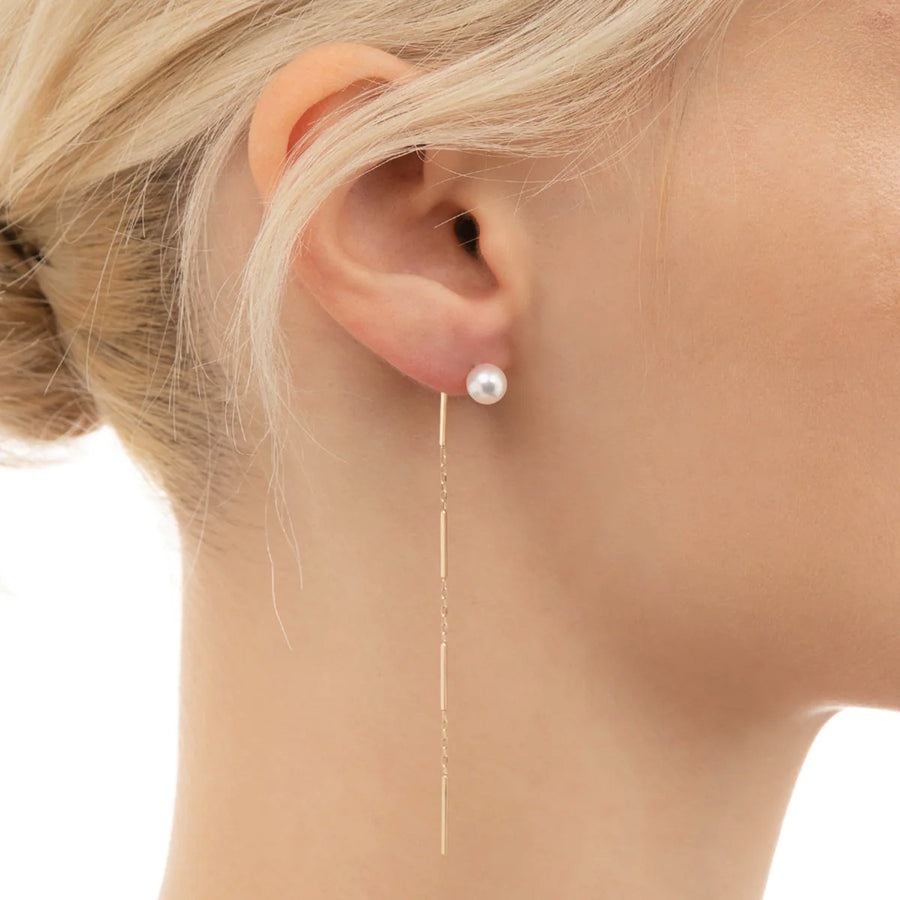 Hirotaka Small Pearl Chain Earring - Earrings - Broken English Jewelry on model