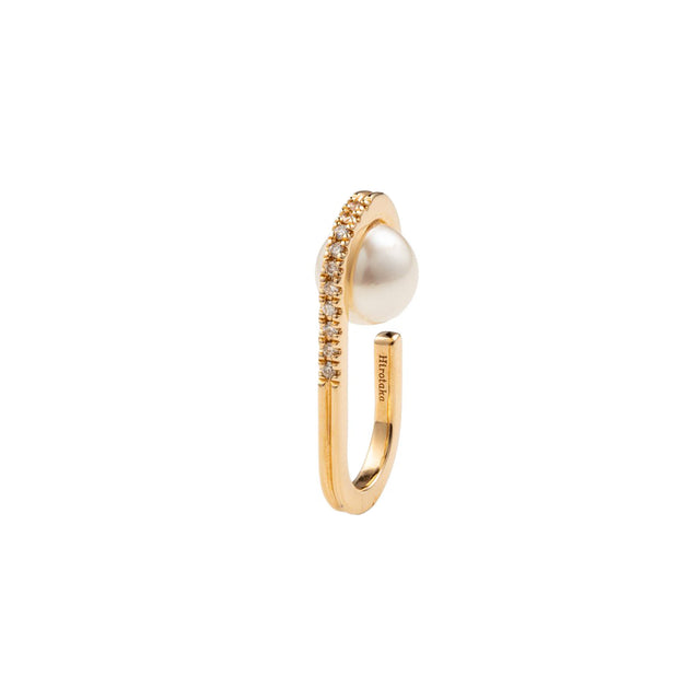 Hirotaka Pearl and Diamond Beluga Ear Cuff - Earrings - Broken English Jewelry front angled view