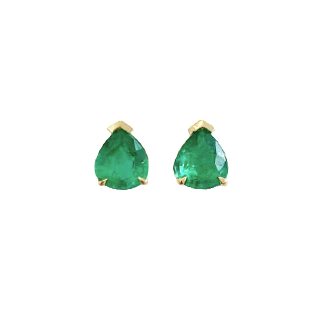 Emerald Pear Prong Stud Earrings