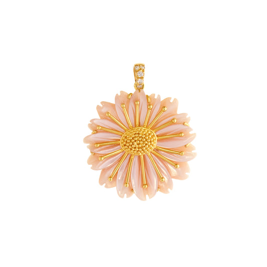 Diamond and Pink Mother of Pearl Medium Flower Pendant - Main Img