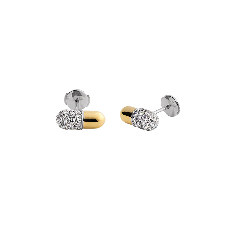 Elior Pill Stud Earrings - Diamond - Earrings - Broken English Jewelry front and side angled view